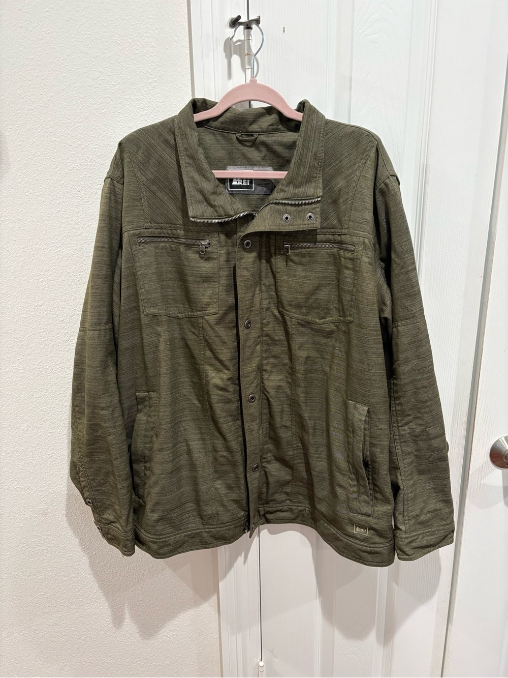 REI Olive Green Field Jacket with Zip and Snap Front XXL